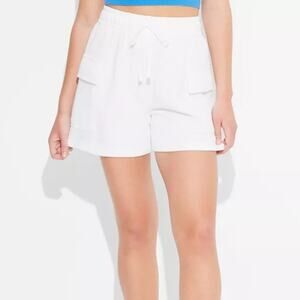 NWT Wild Fable High Rise Drawstring Cargo Sweat Shorts White Women's Size Large
